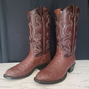 Tony Lama Full Quill Ostrich Cowboy Boots in Chocolate Brown - Men's size 10 D